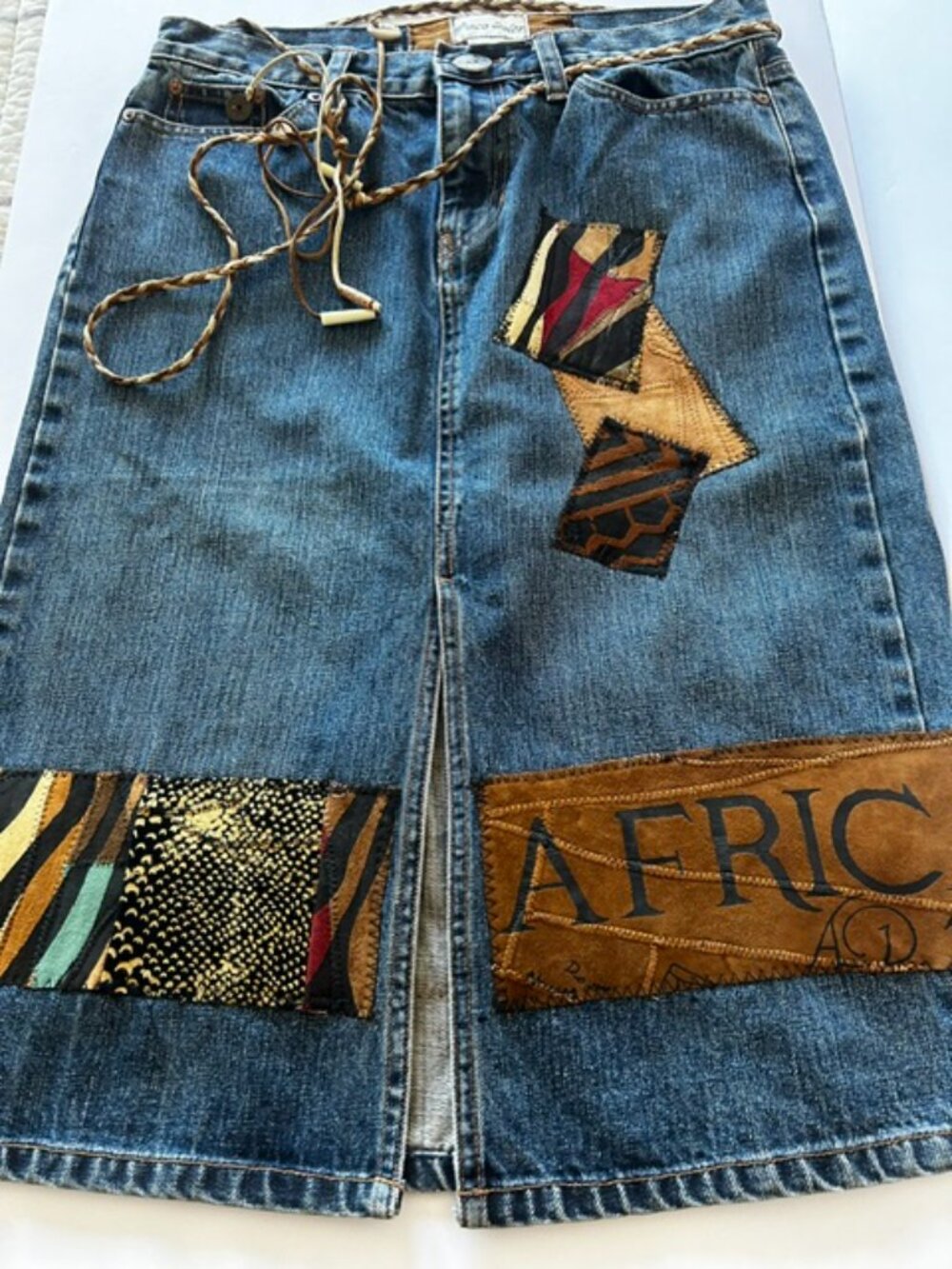 Ladies Vintage Artisan Denim Midi Skirt.